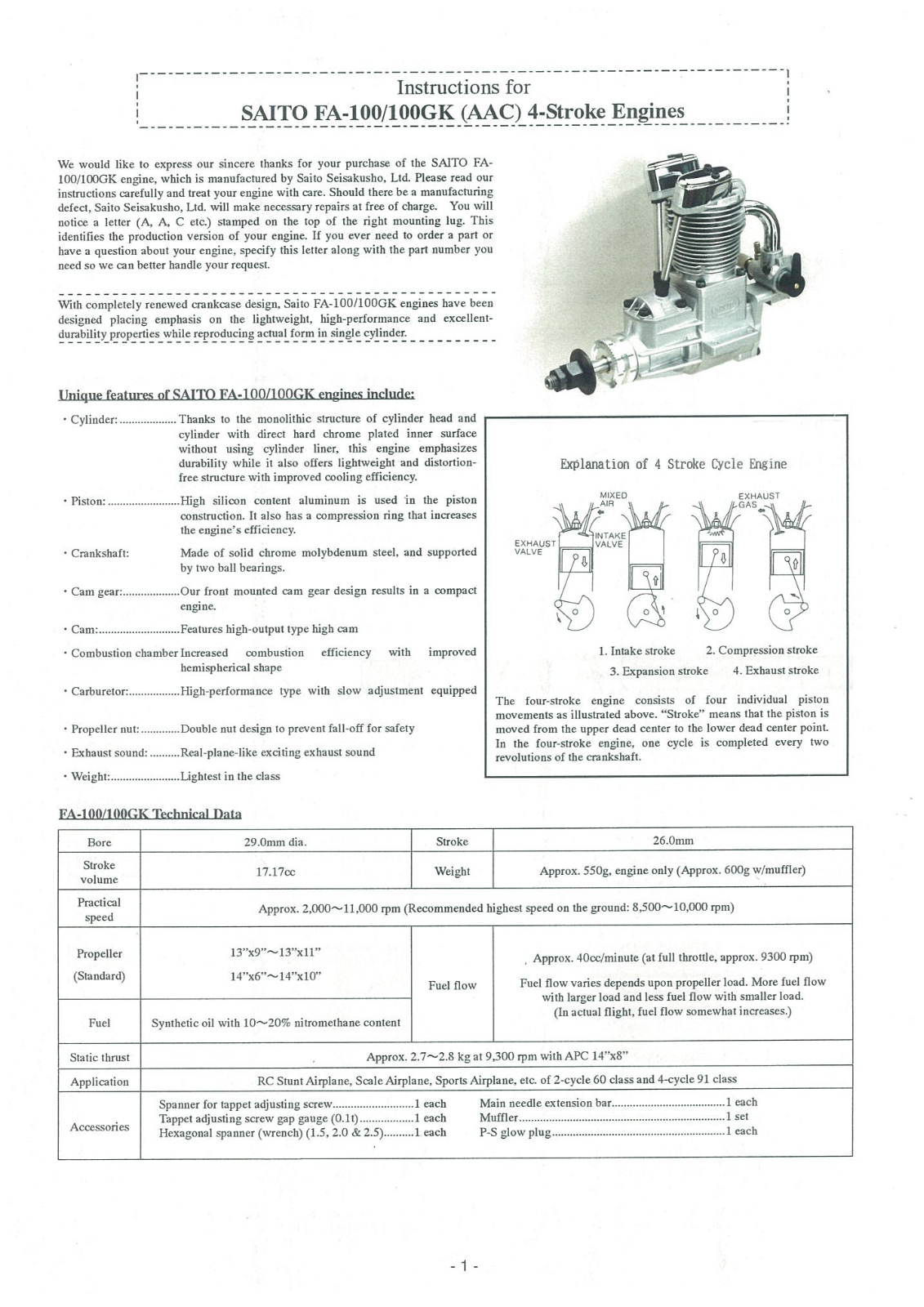 Saito FA-100, FA-100GK User Manual