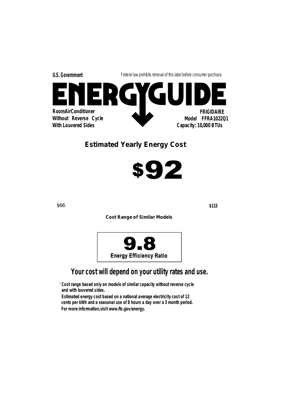 FRIGIDAIRE FFRA1022Q1 User Manual