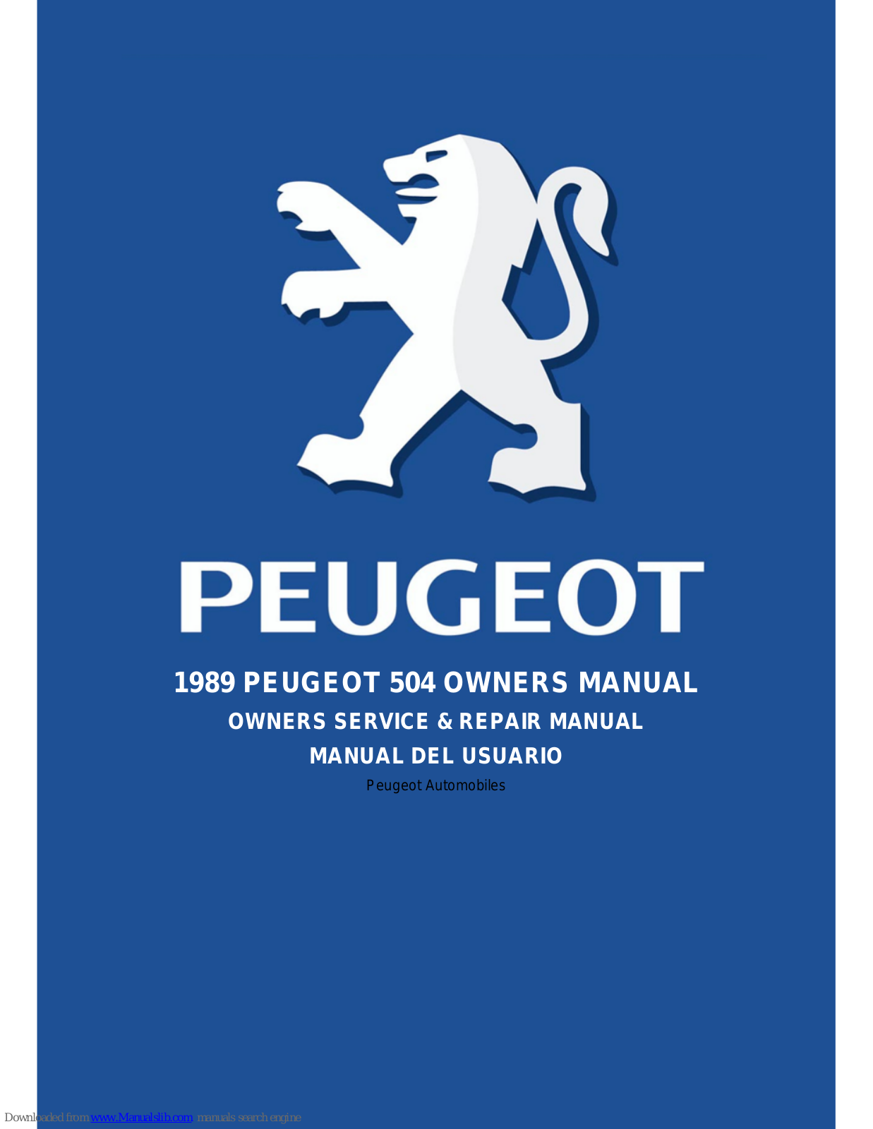 PEUGEOT 504, 504 1989 Owner's Manual