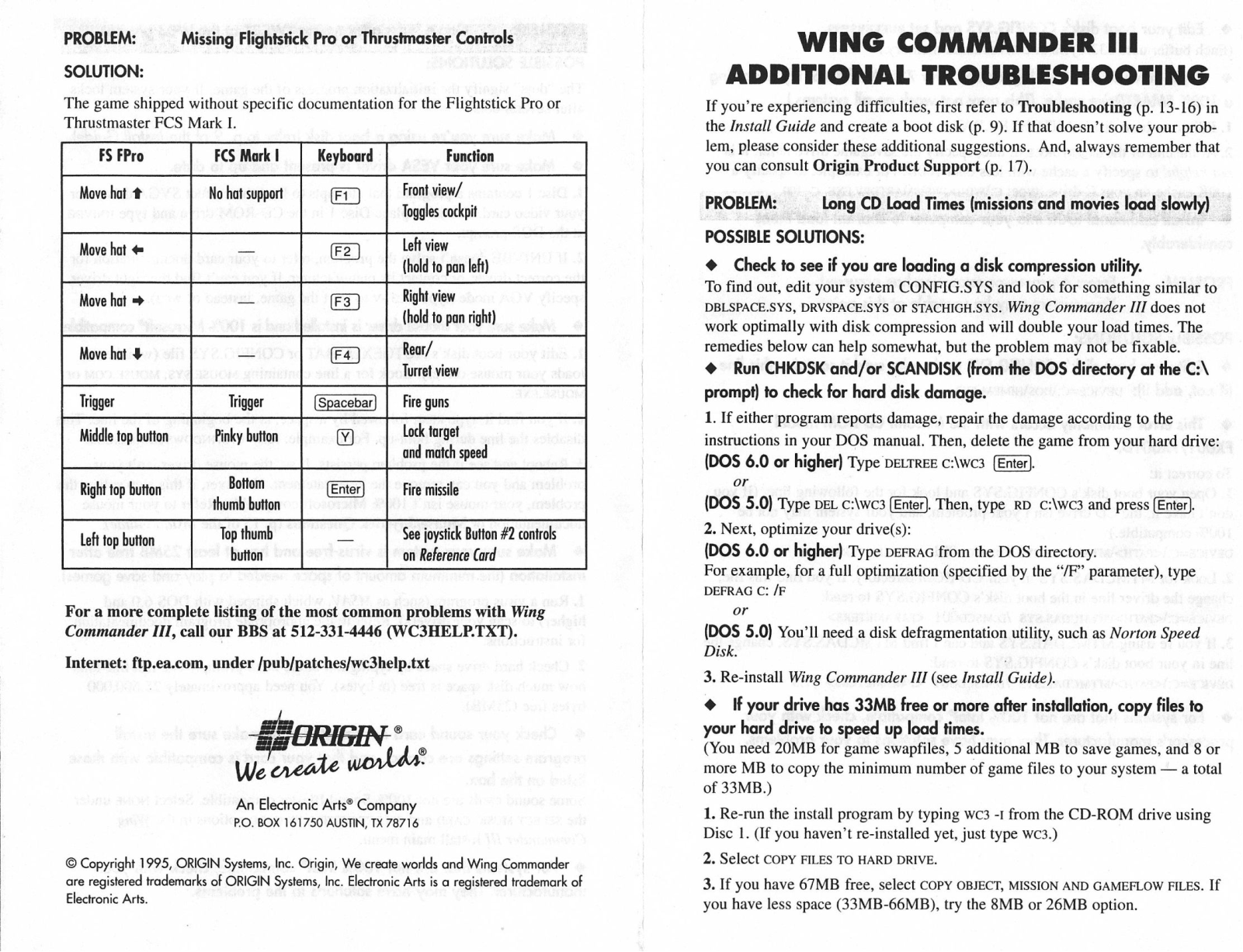 Games PC WING COMMANDER III TROUBLESHOOTING