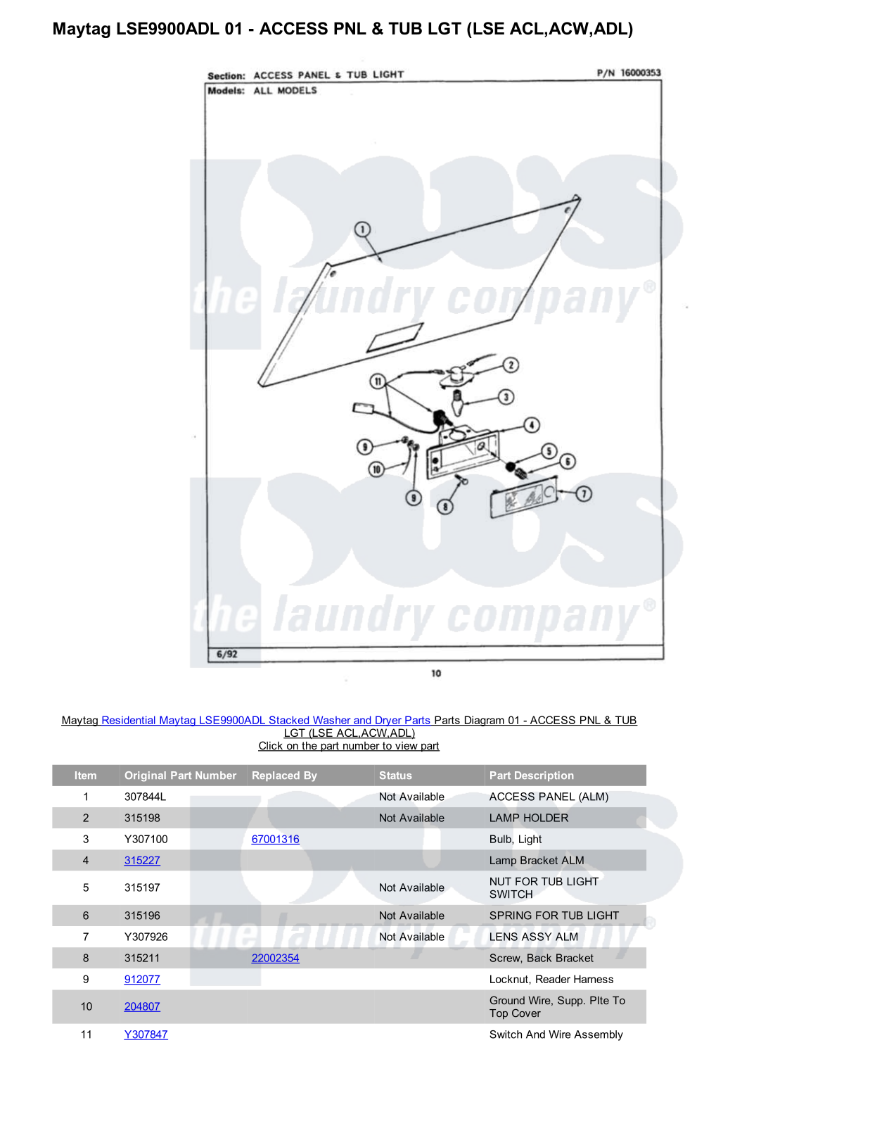 Maytag LSE9900ADL Stacked and Parts Diagram