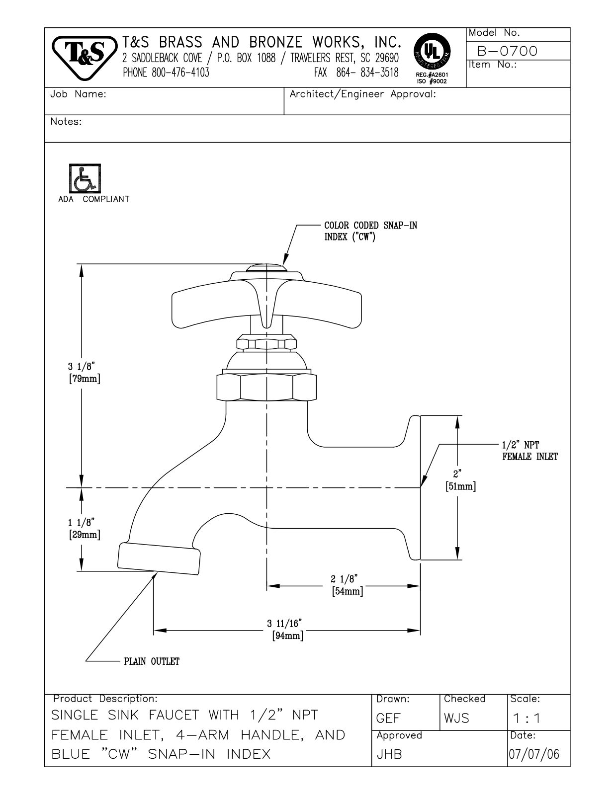 T & S Brass & Bronze Works B-0700 General Manual