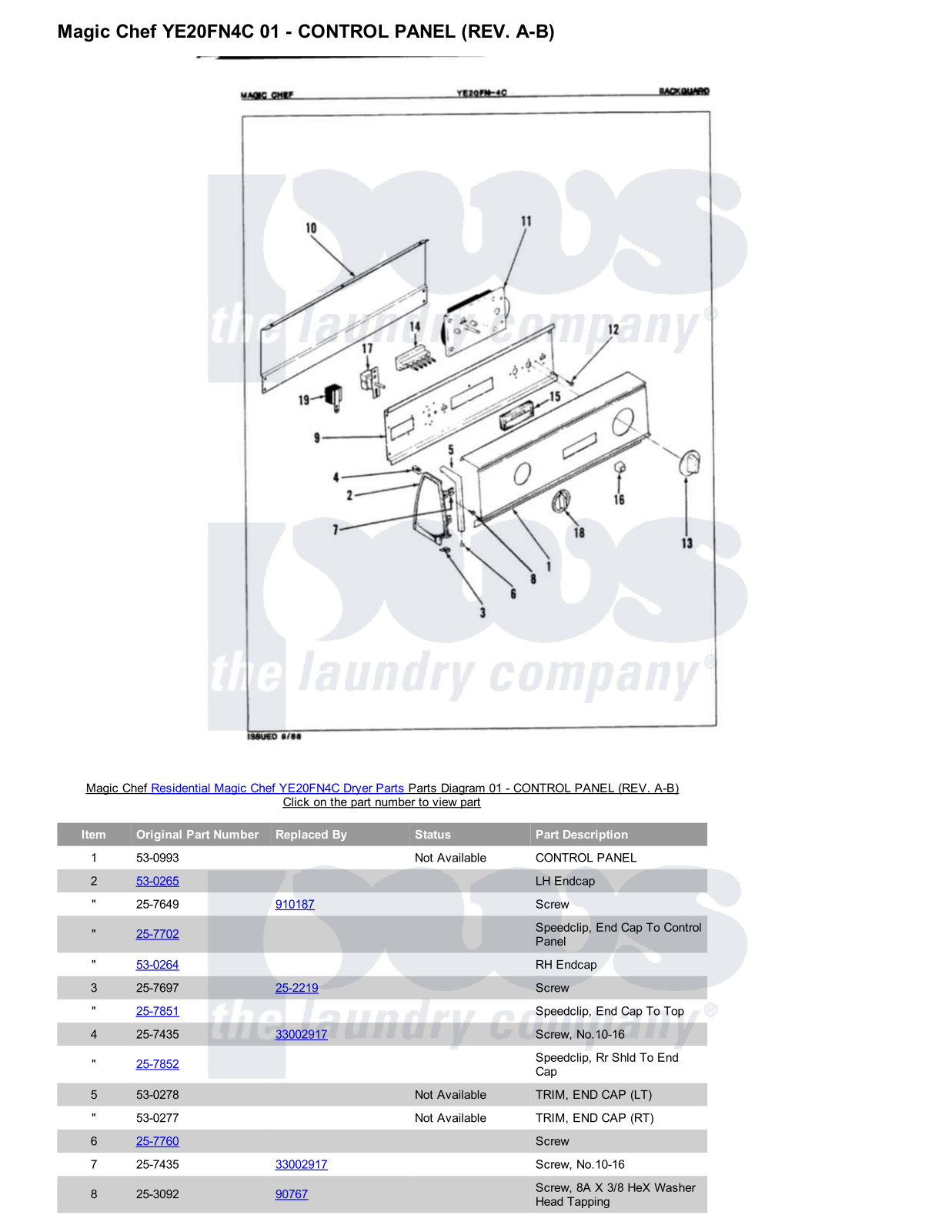 Magic Chef YE20FN4C Parts Diagram