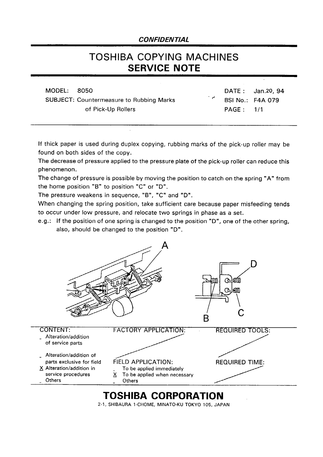 Toshiba f4a079 Service Note