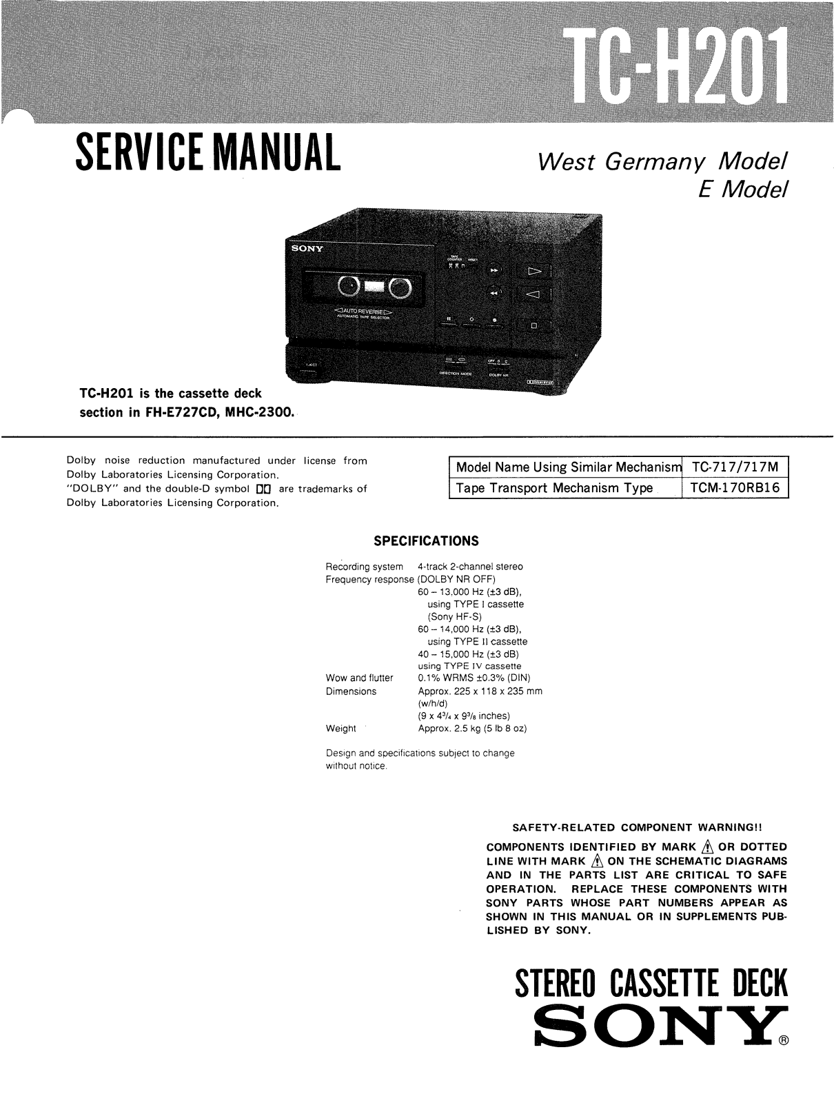 Sony TCH-201 Service manual