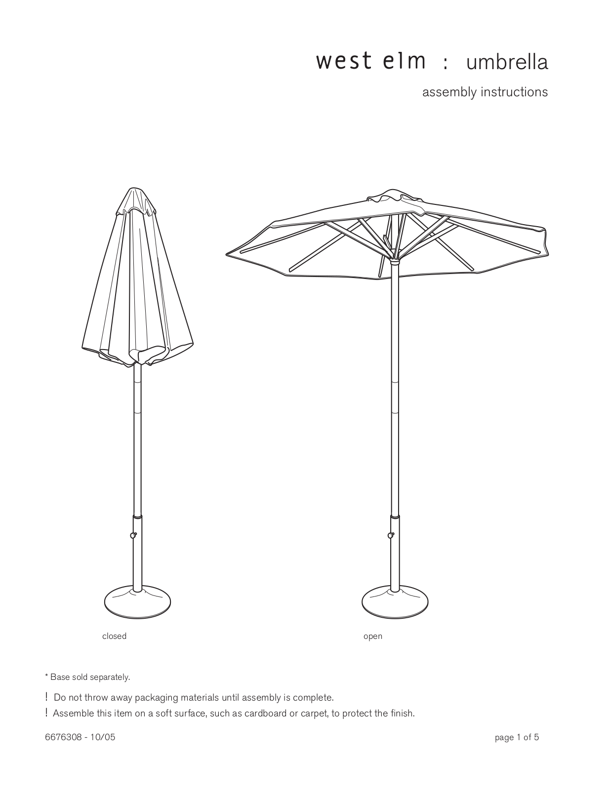 West Elm Umbrella, Wood Outdoor Umbrella Assembly Instruction