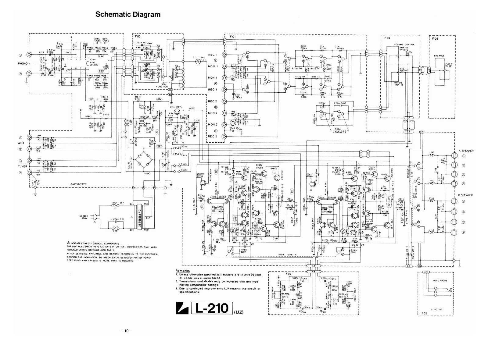 Luxman L-210 Schematic