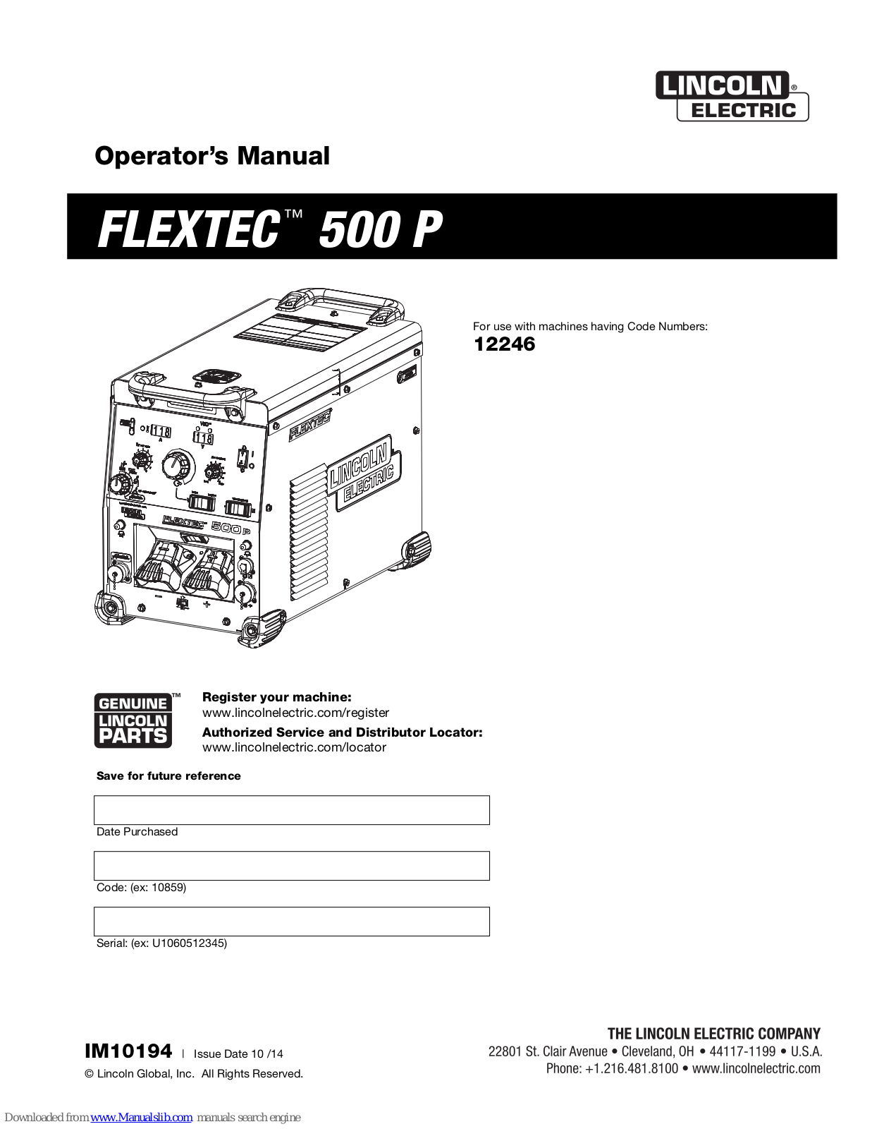 Lincoln Electric FLEXTEC 500 P, 12246, 12565, 12607, Flextec 500 Operator's Manual