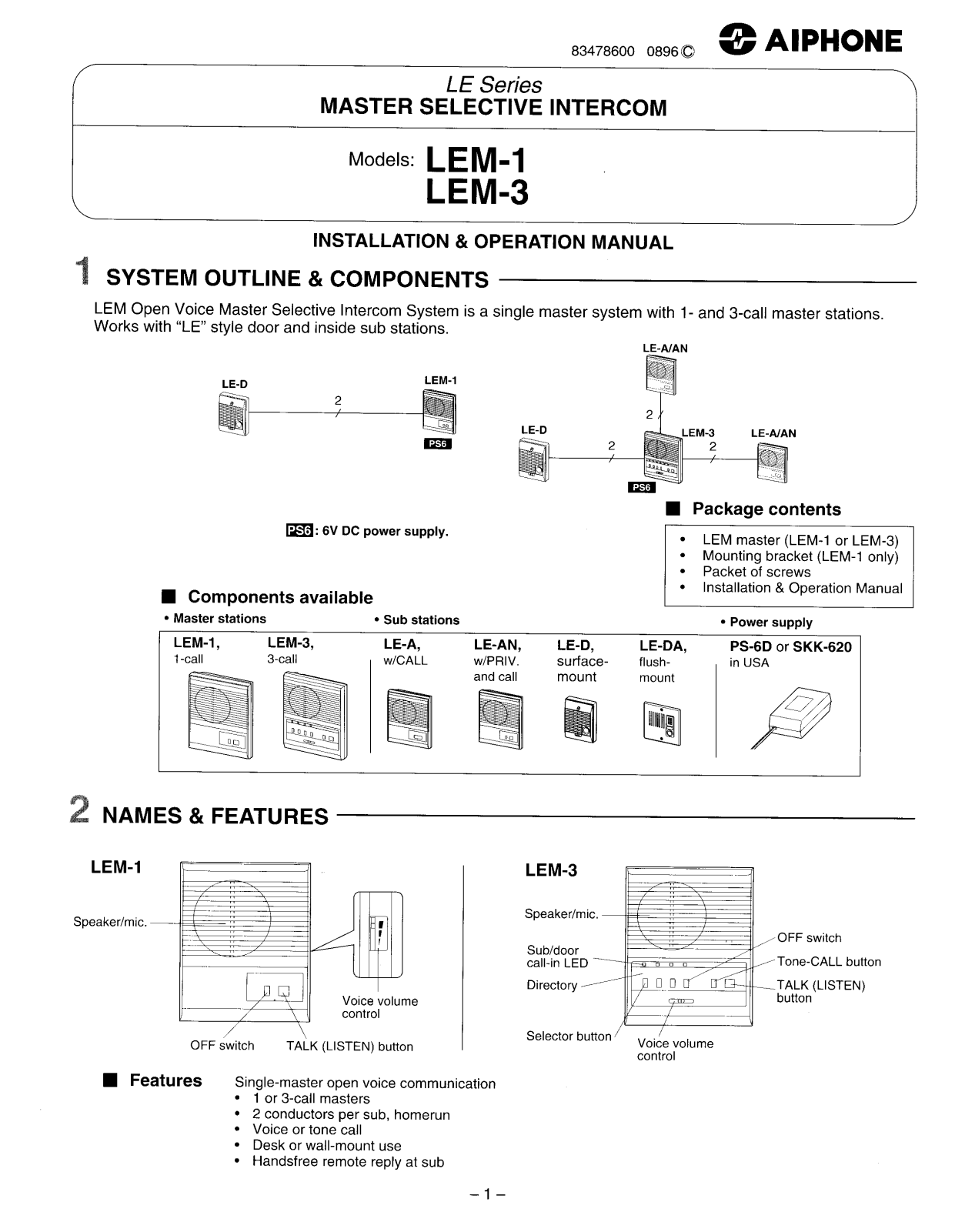 Aiphone LEM-3, LEM-1 User Manual 2