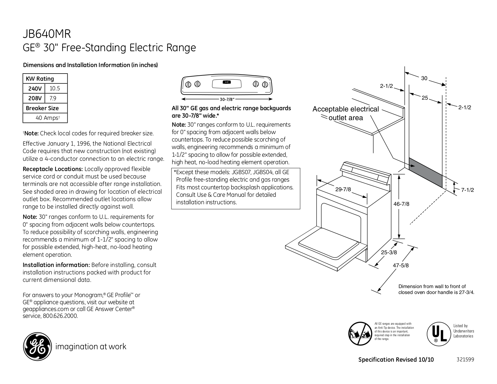 General Electric JB640MRBS User Manual