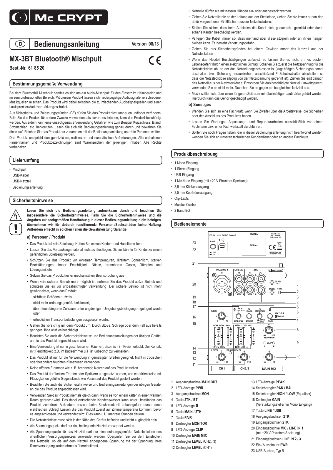 Mc Crypt MX-3BT Operation Manual