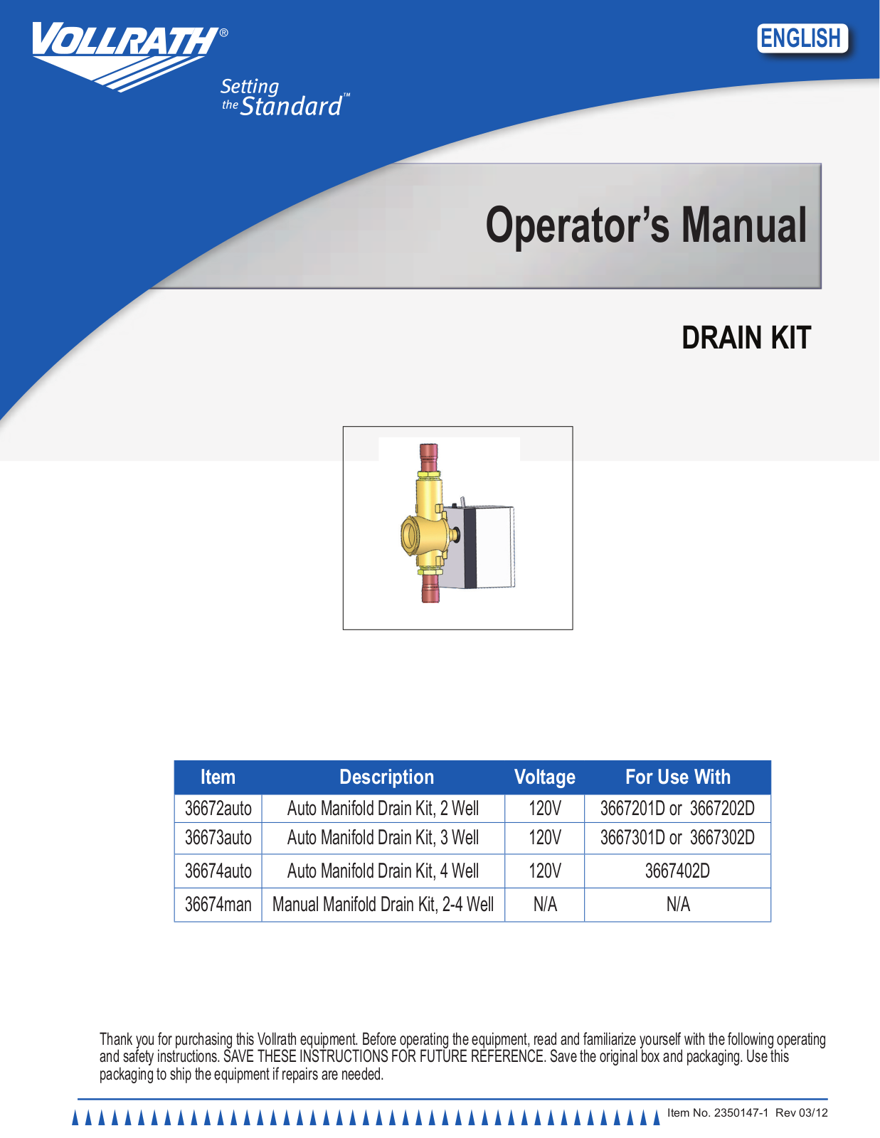 Vollrath Hot Cold Drop-ins User Manual