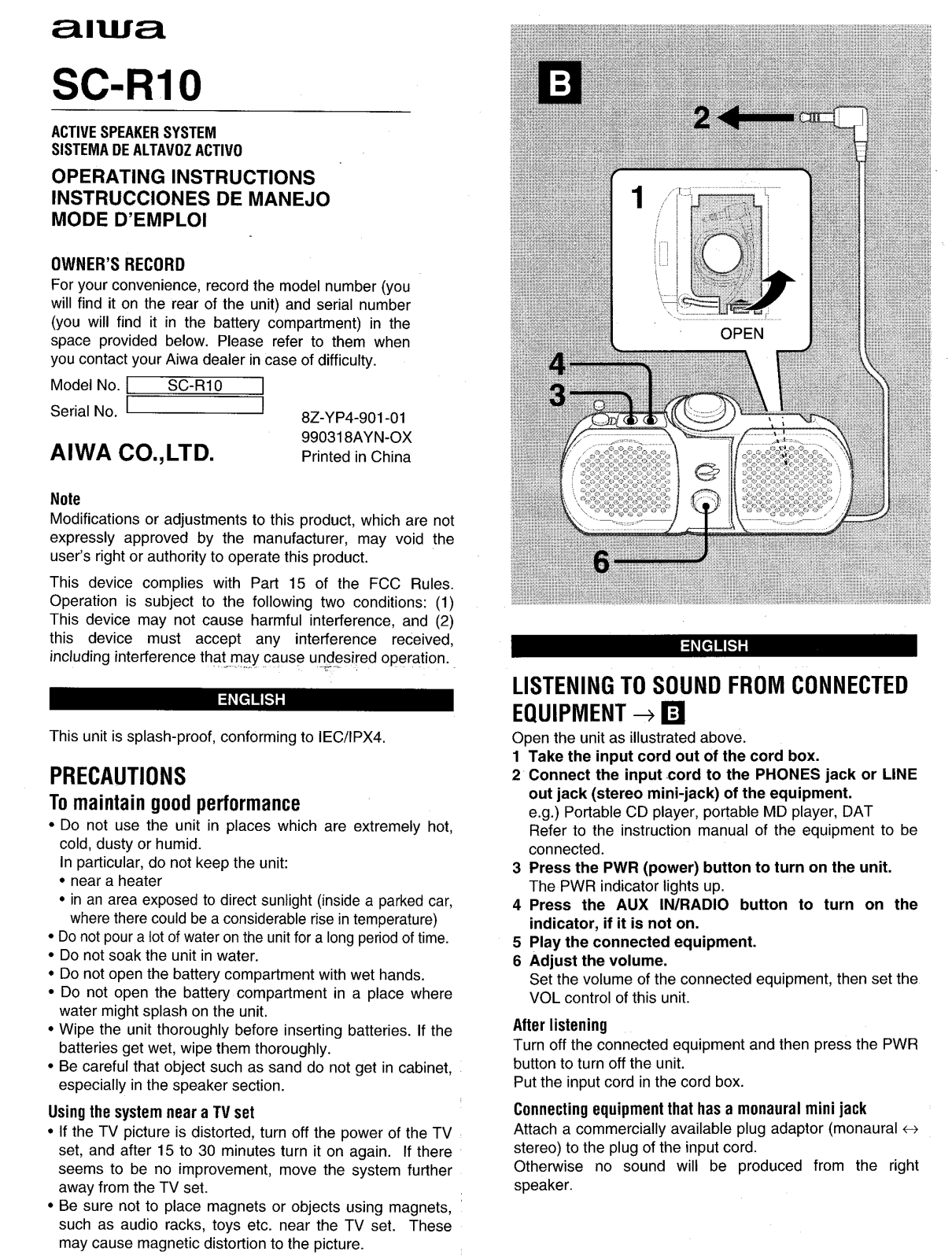 Aiwa SC-R10 Document