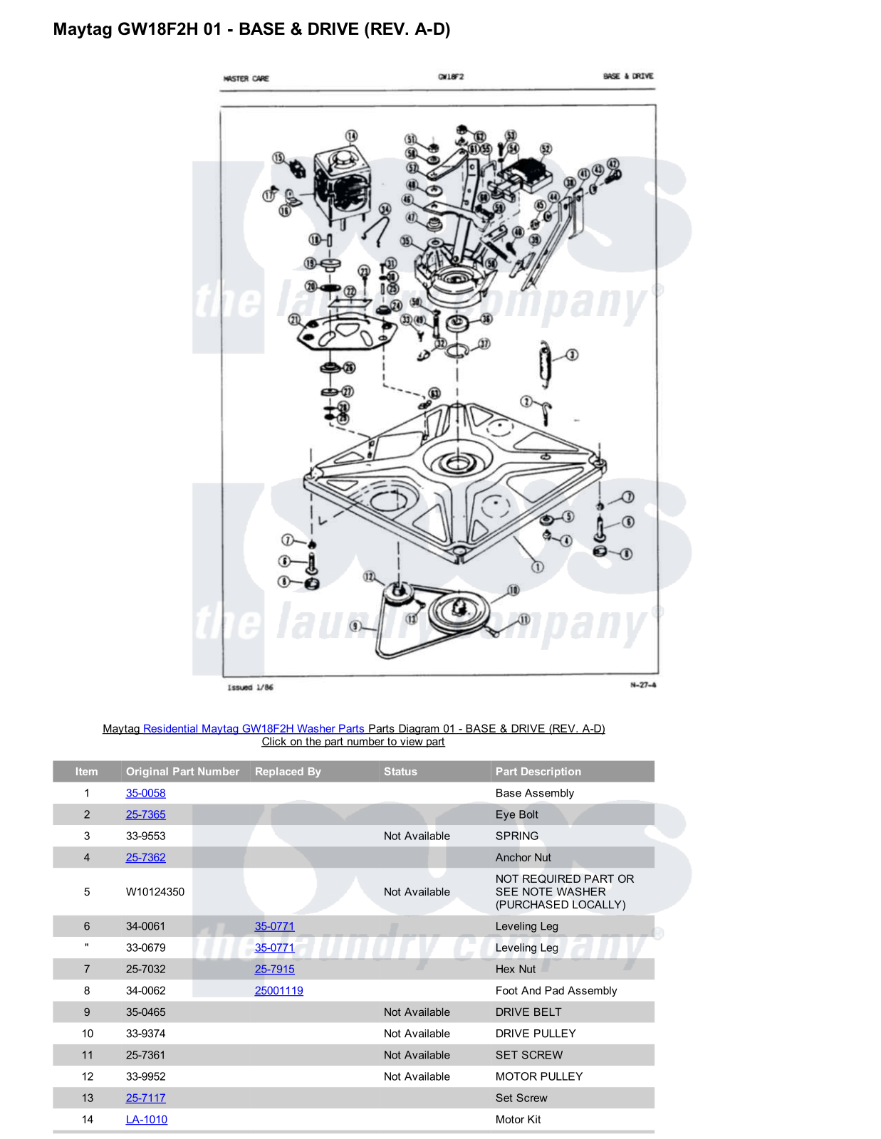 Maytag GW18F2H Parts Diagram