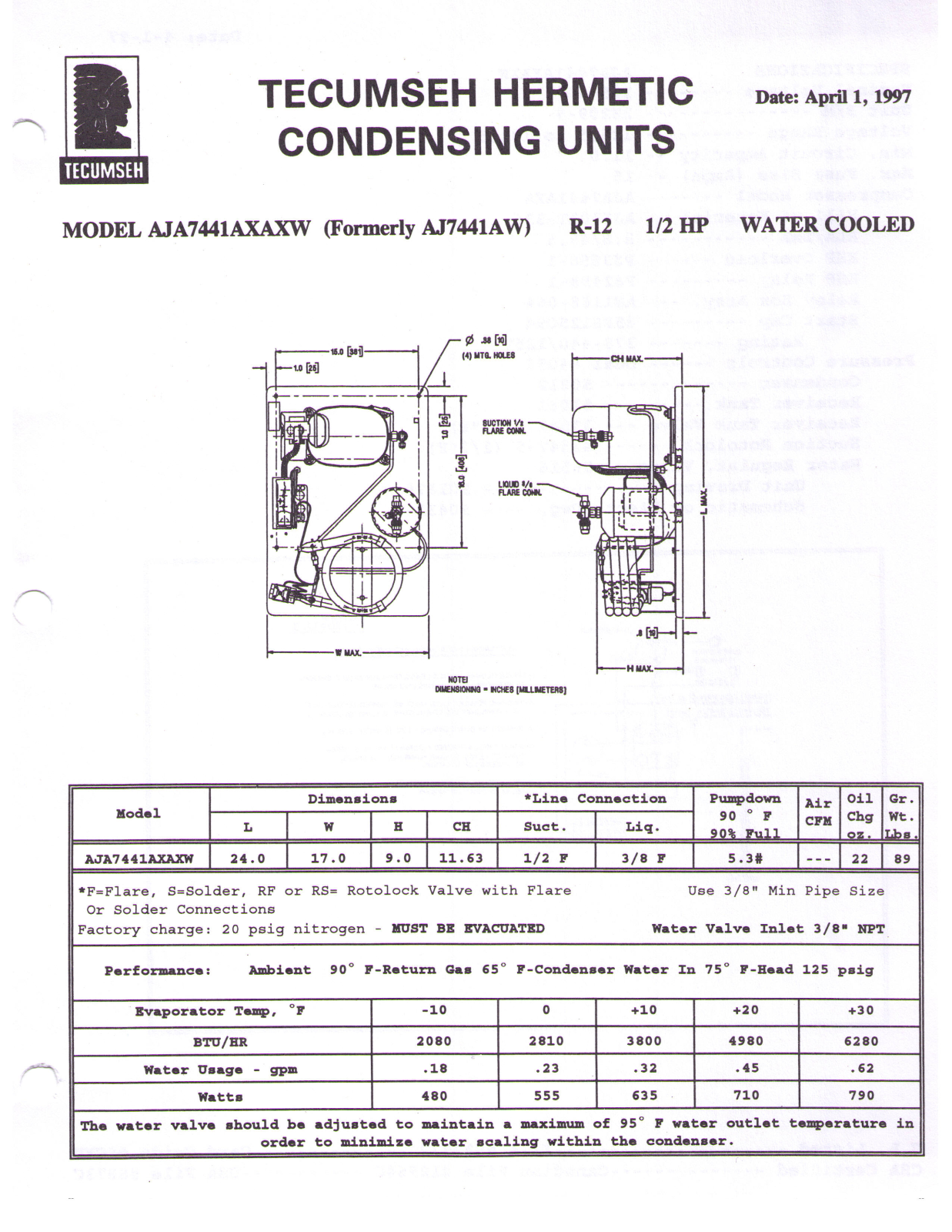 Tecumseh AJA7441AXAXW Performance Data Sheet