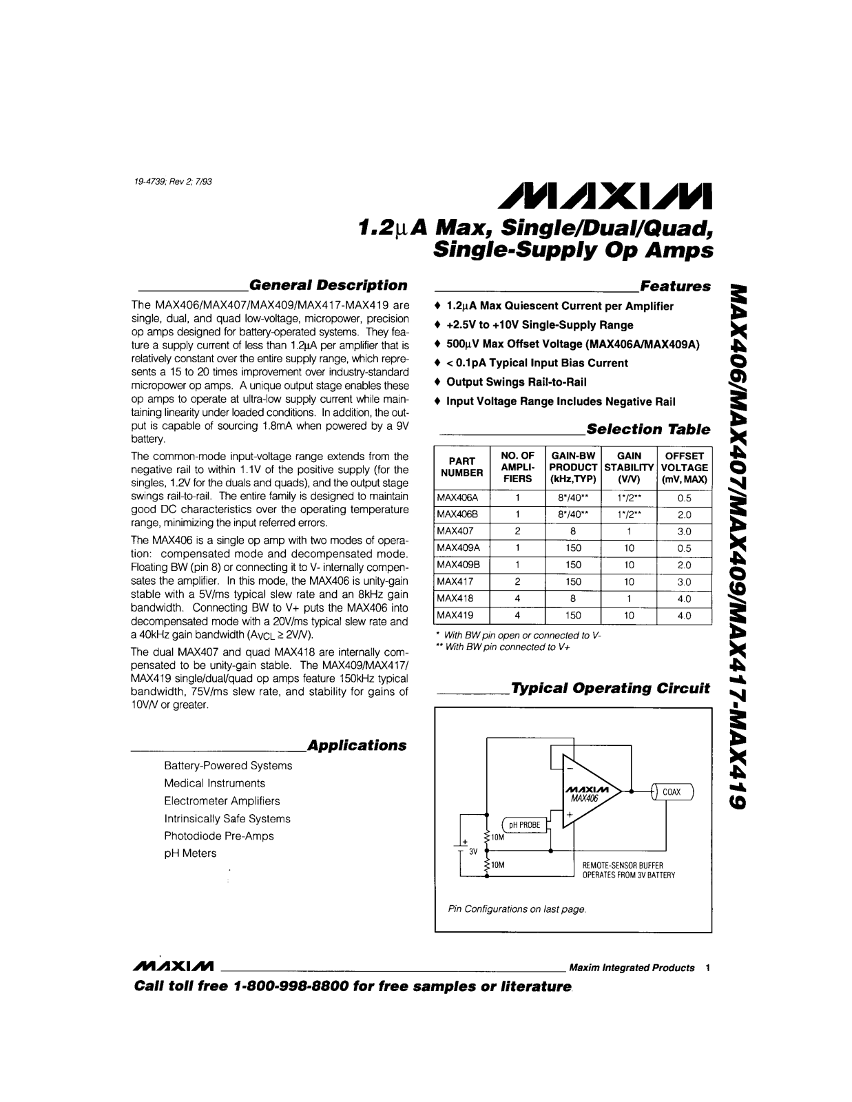 Maxim MAX417EPA, MAX417CSA, MAX417CPA, MAX417C-D, MAX418CSD Datasheet