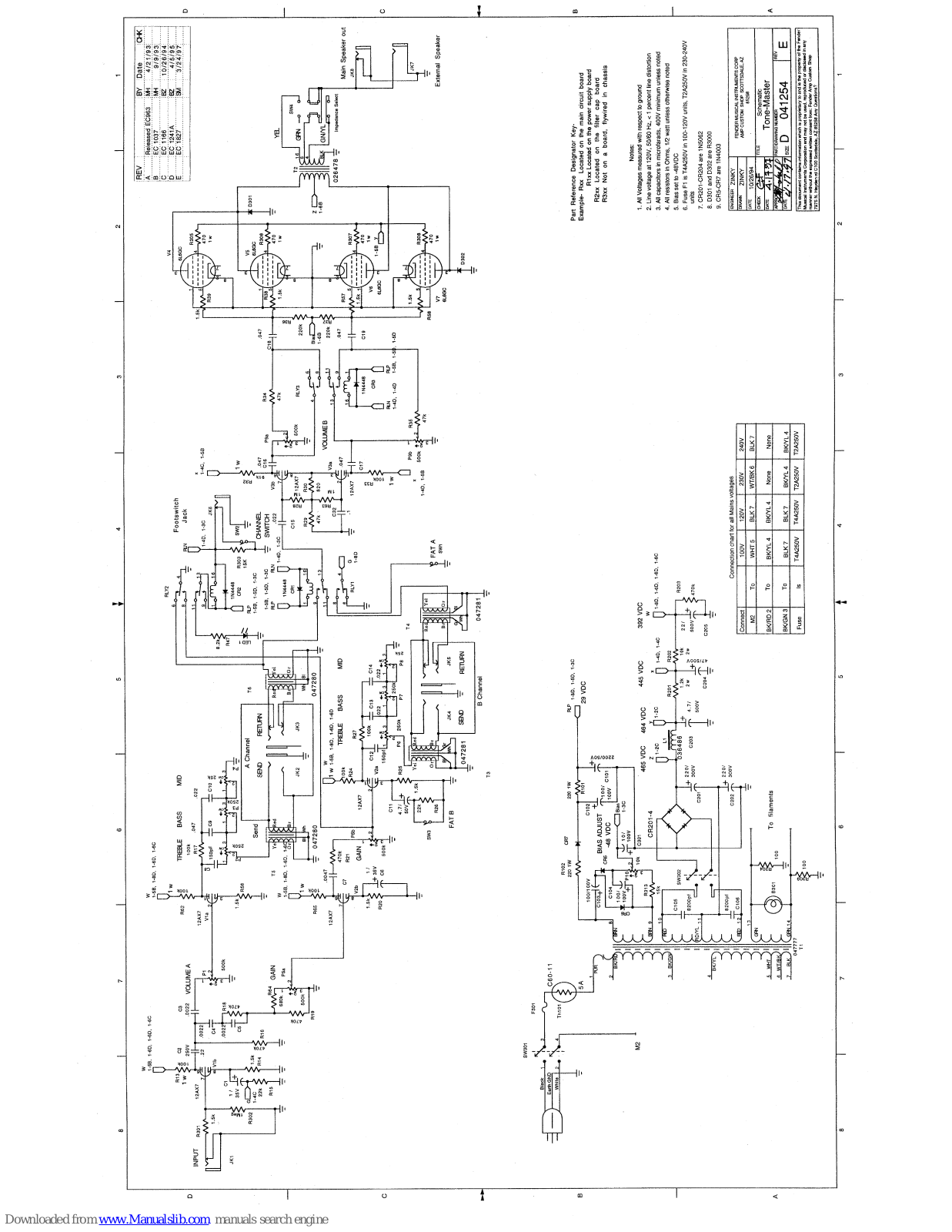 Fender Mini Tone-Master, Tone-Master Schematic Diagram