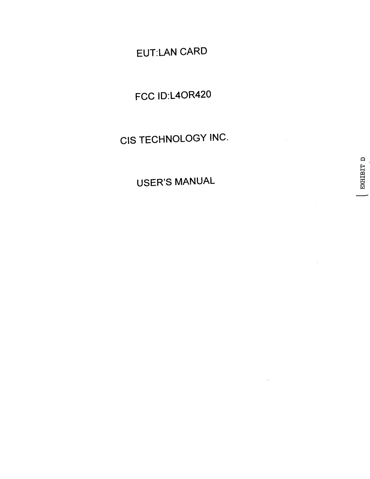 CIS Technology R420 User Manual