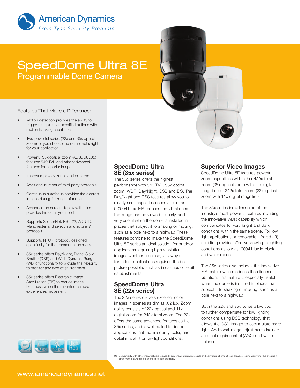 American Dynamics ADSDU8E22WION Specsheet