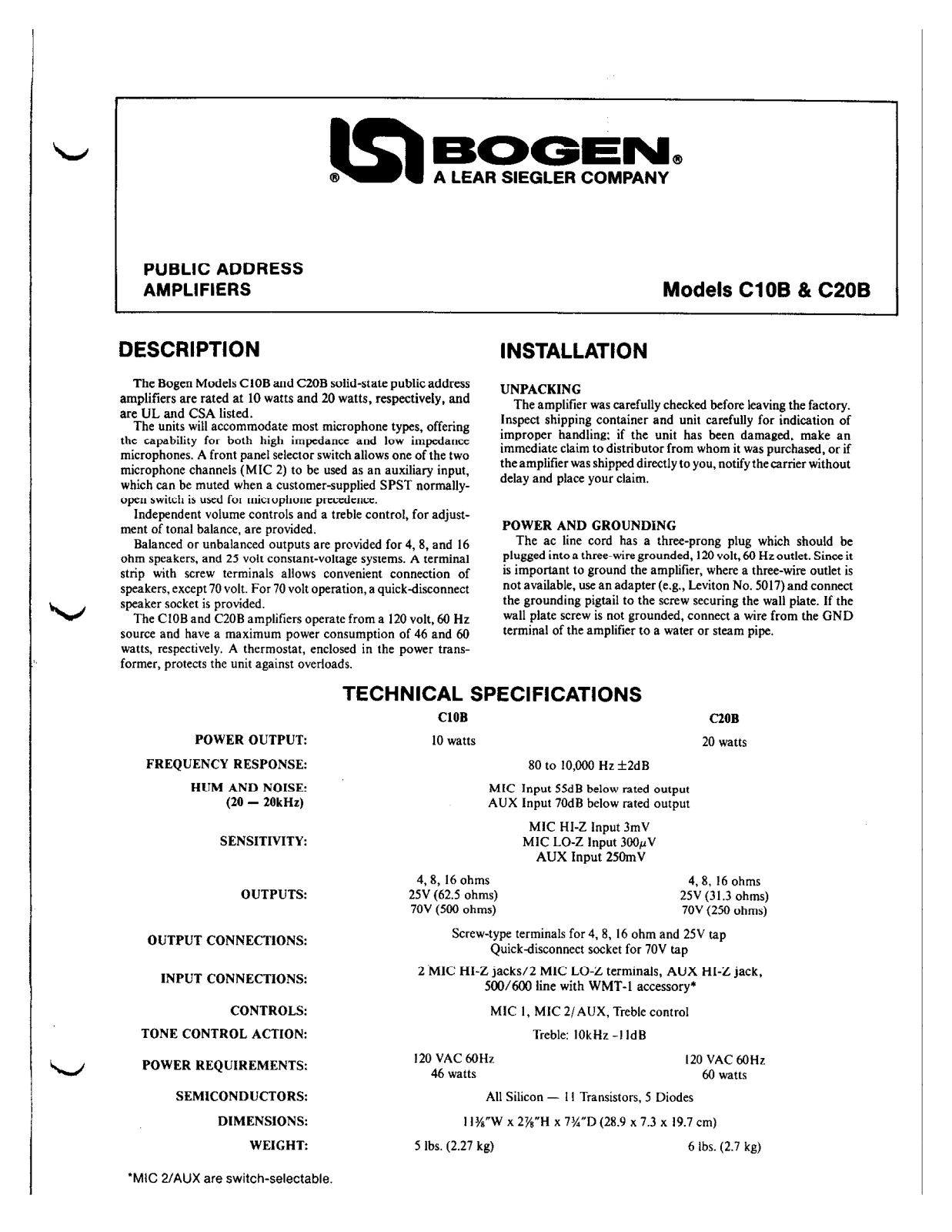 Bogen C20B User Manual