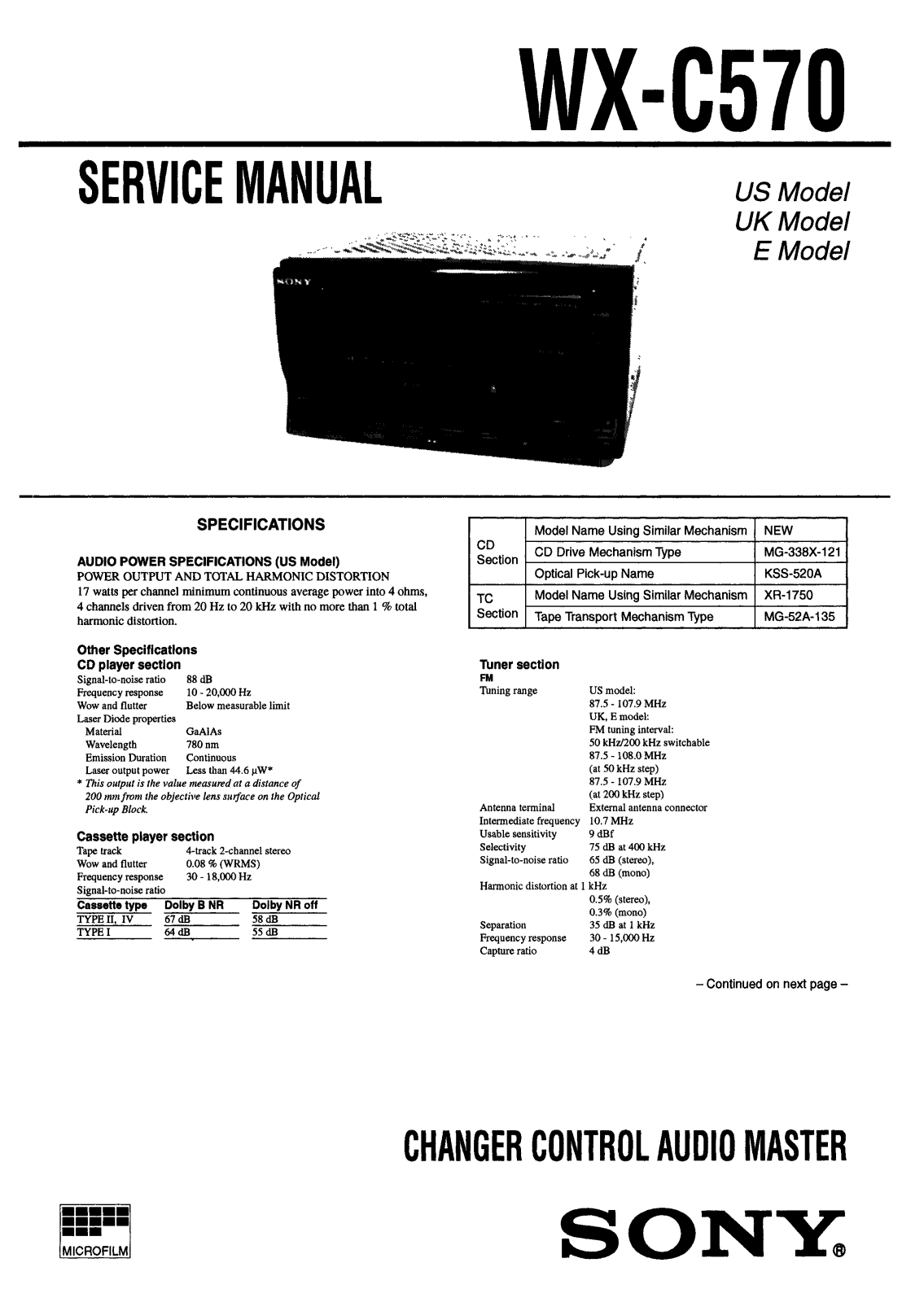 Sony WXC-570 Service manual