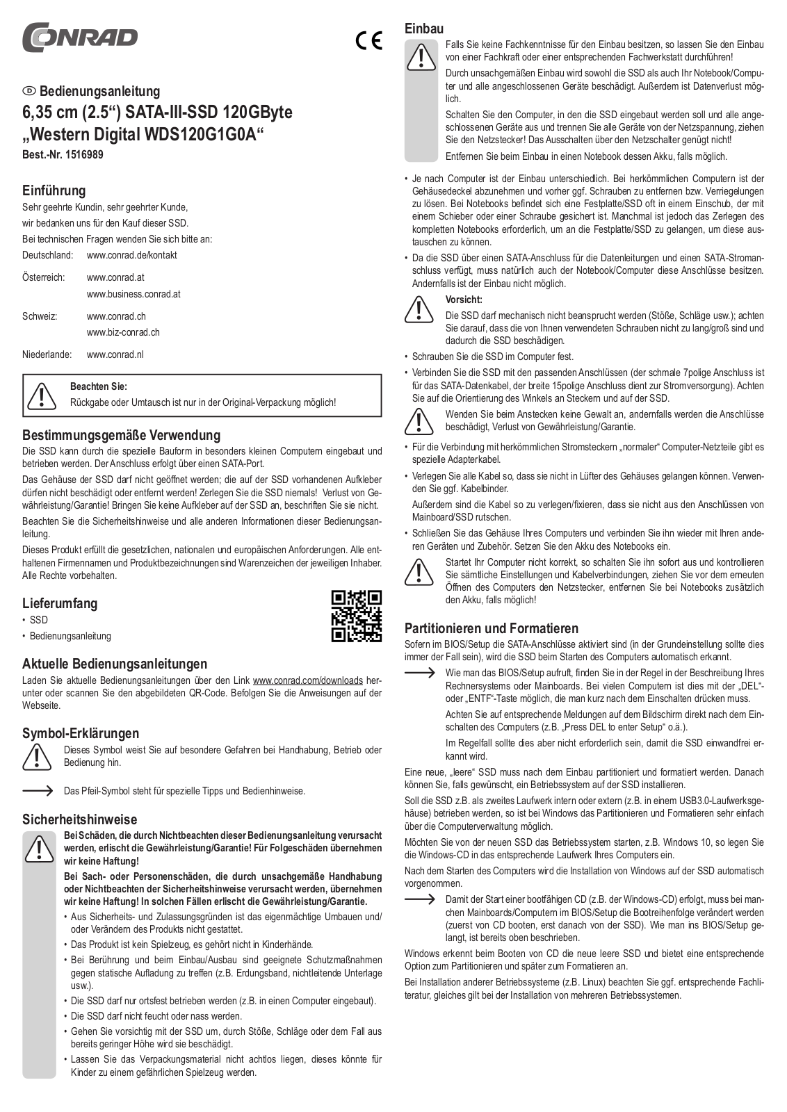 Conrad WDS120G1G0A Operation Manual