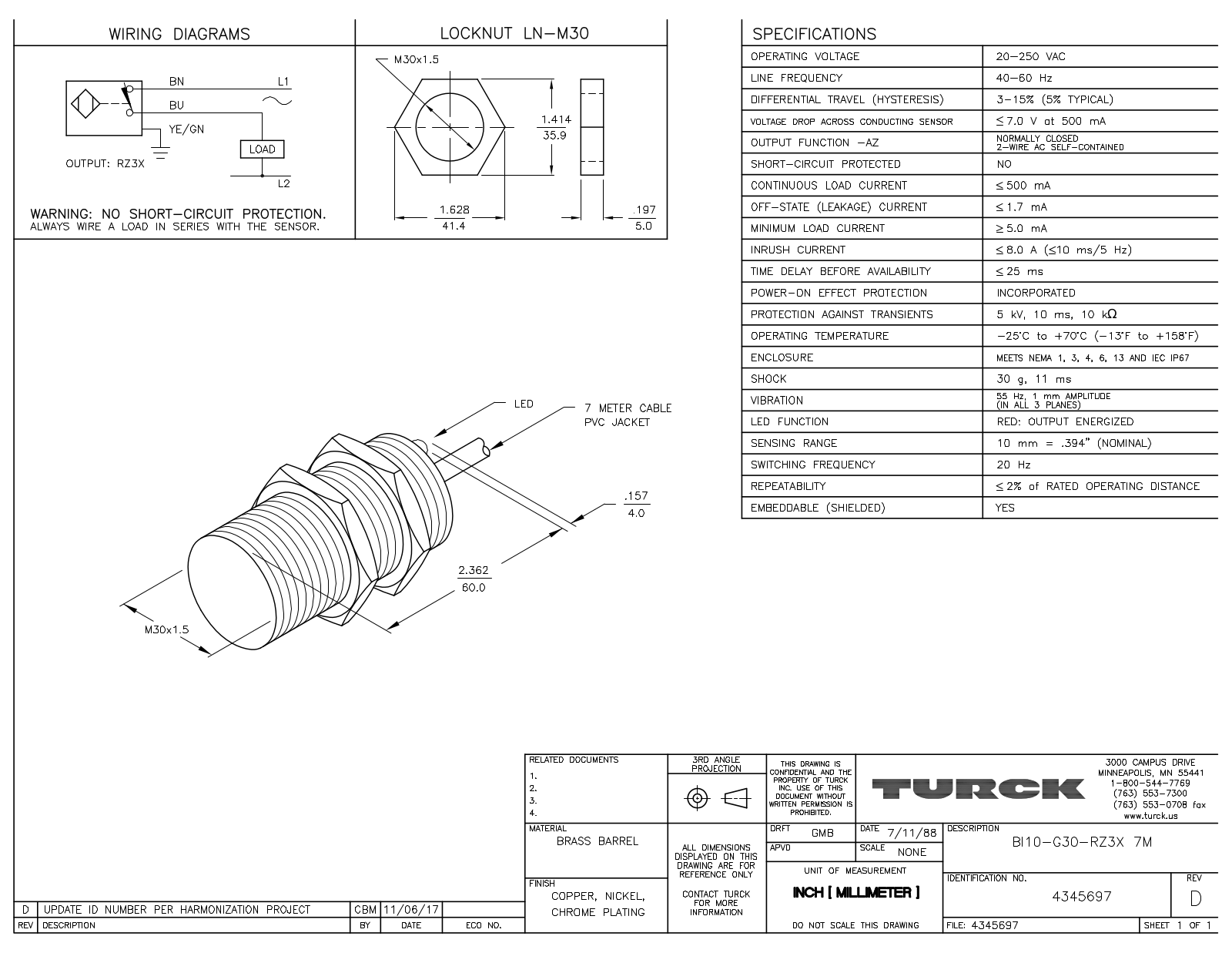 Turck BI10-G30-RZ3X7M Data Sheet