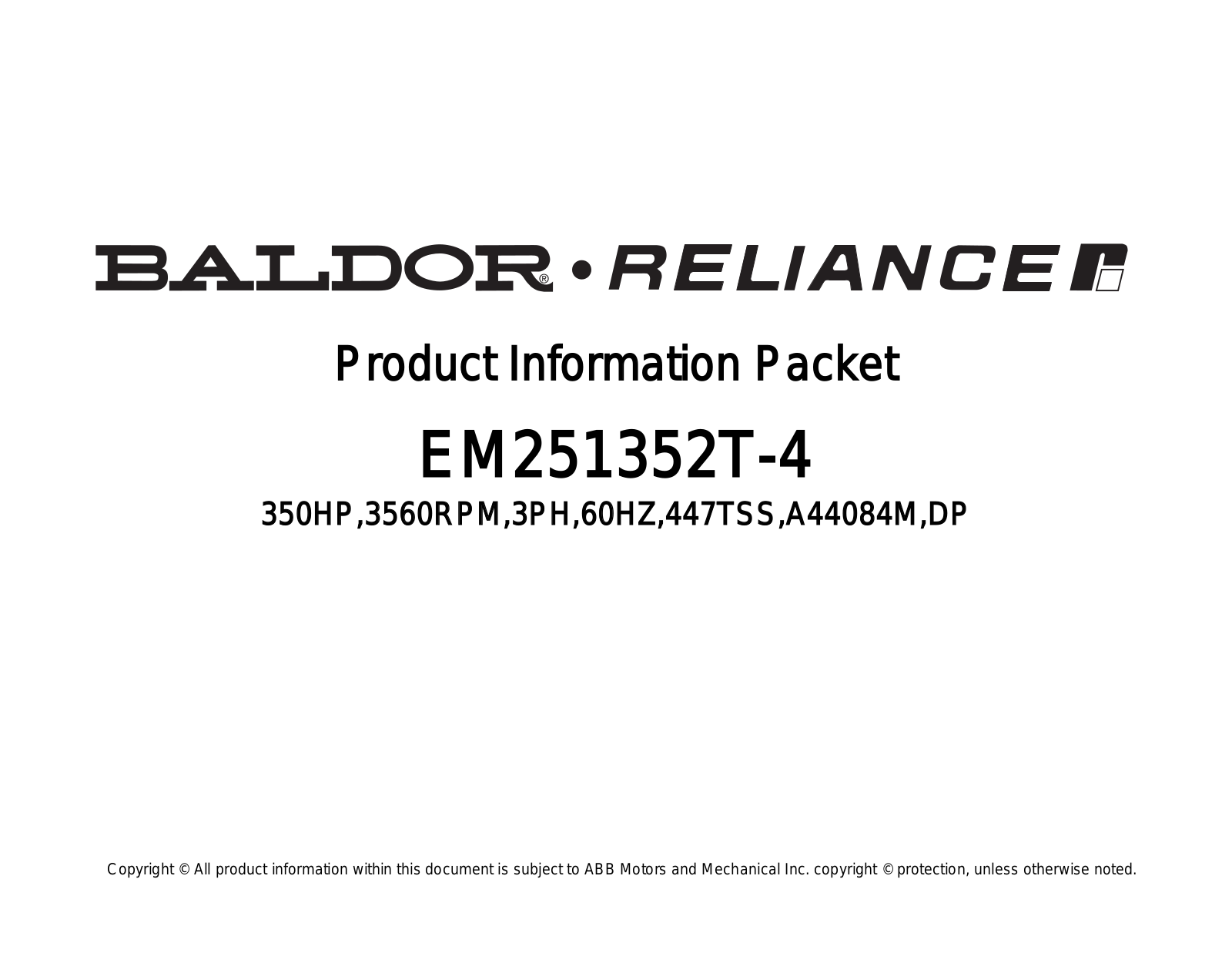 Baldor EM251352T-4 Product Information Sheet