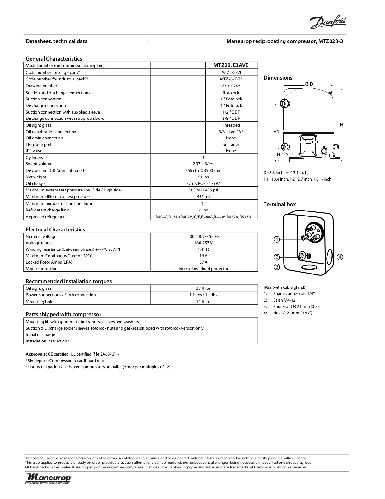 Danfoss Electronics MTZ028-3 Data Sheet