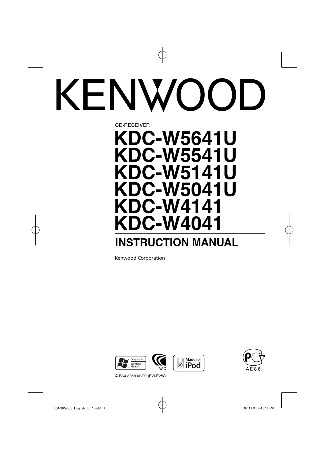 Kenwood KDC-W4041, KDC-W4141, KDC-W5141U, KDC-W5541U, KDC-W5641U User Manual