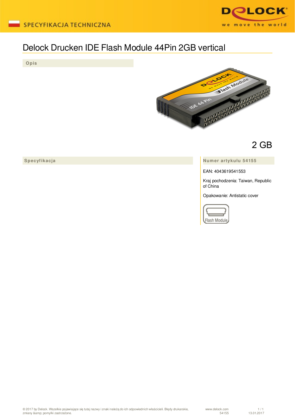 DeLOCK IDE 44-Pin vertical 2GB, IDE User Manual