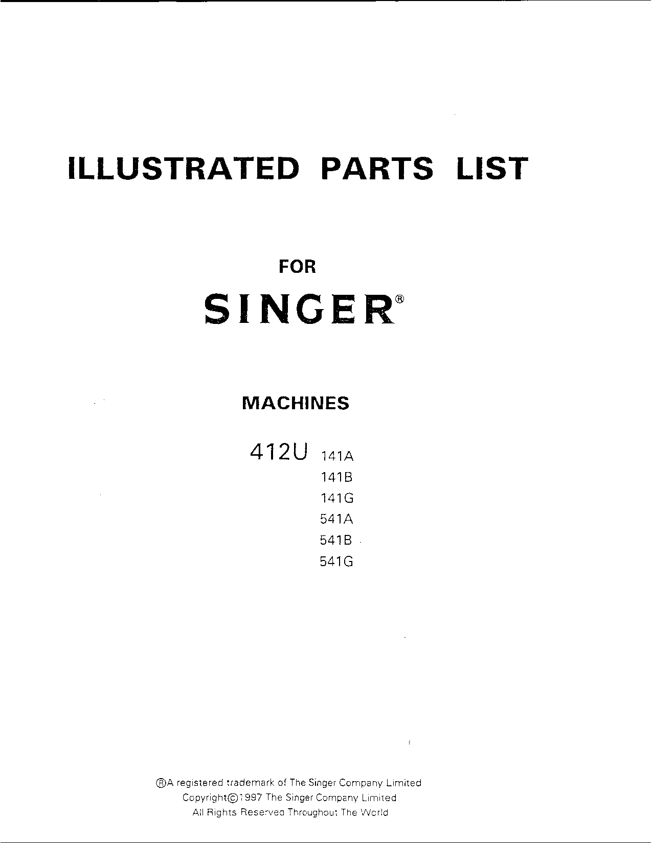 Singer 412U141A, 412U141G, 412U541B, 412U541A, 412U541G User Manual