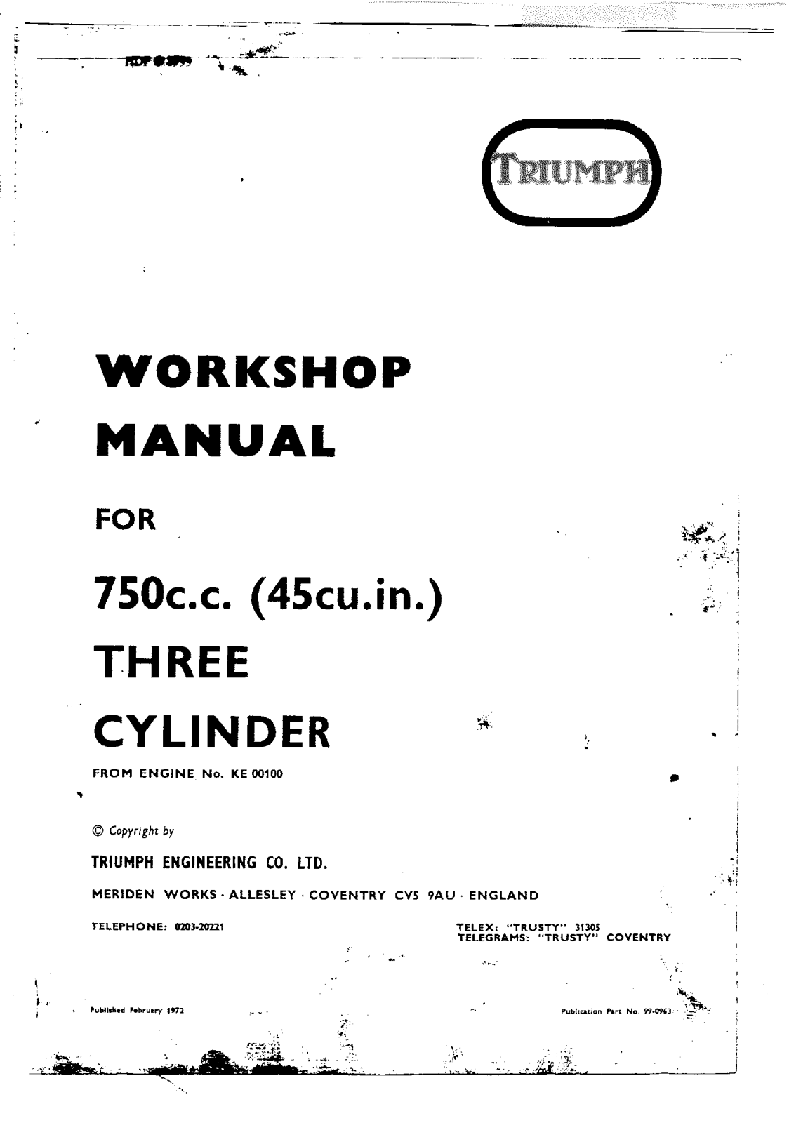 Triumph Trident T150R, Trident T150RV Workshop Manual