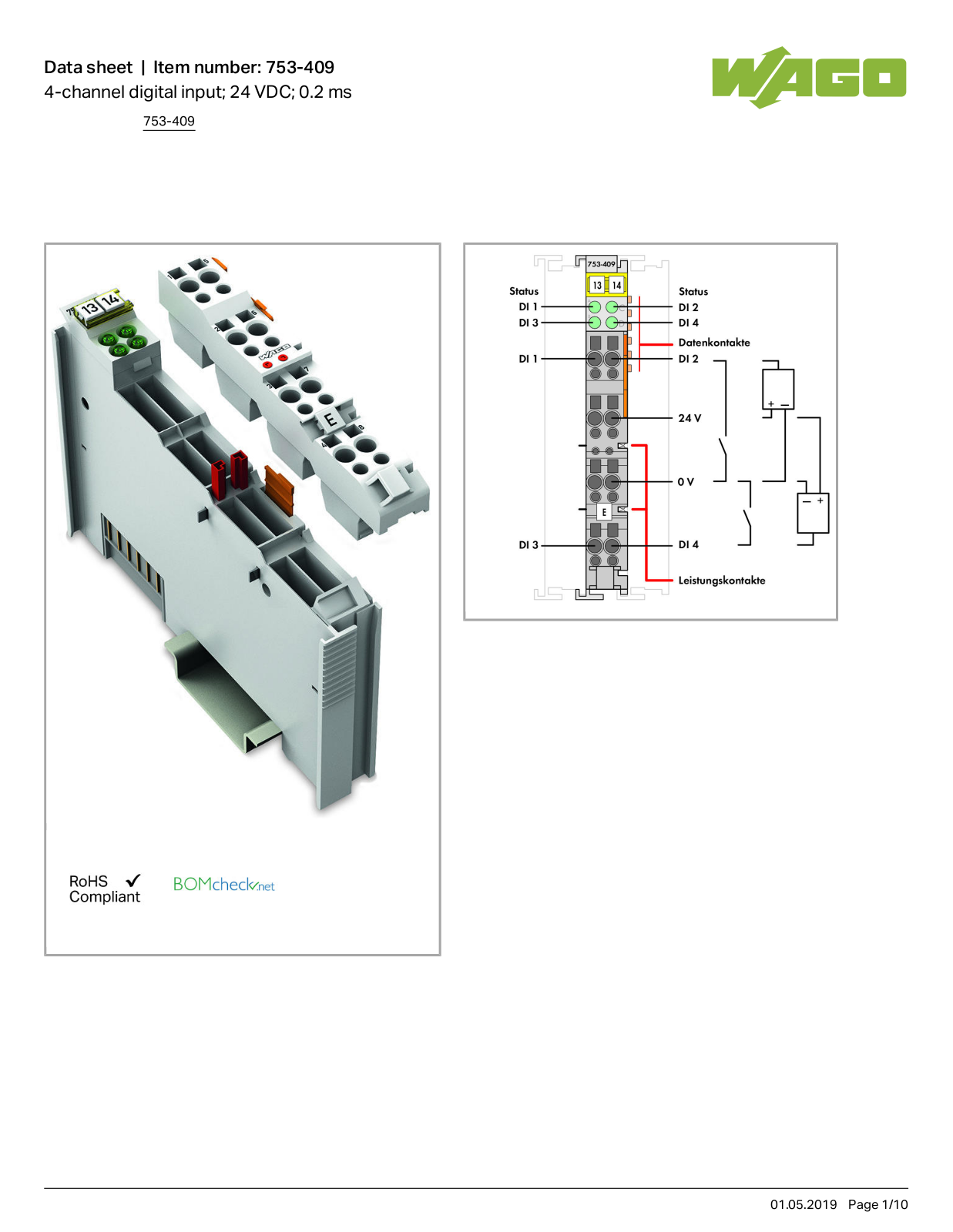 Wago 753-409 Data Sheet