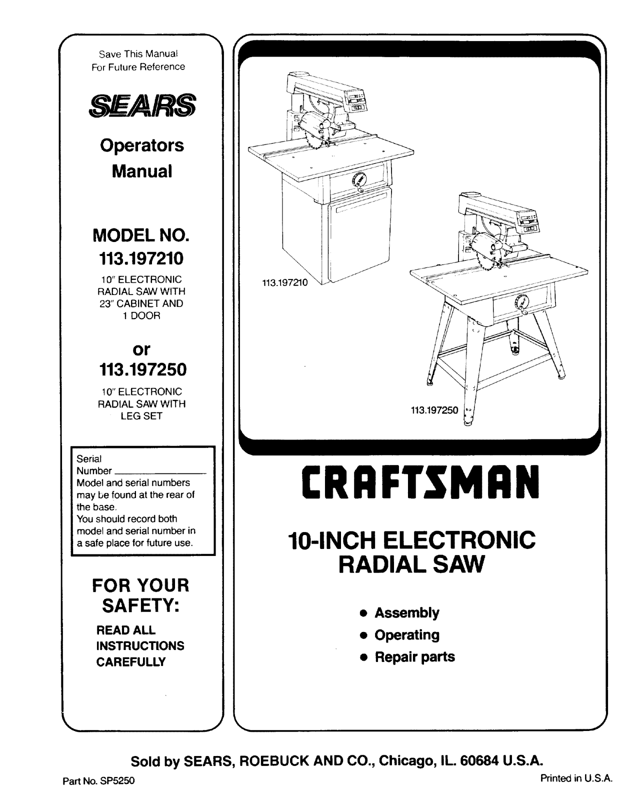 Craftsman 113197250, 113197210 Owner’s Manual