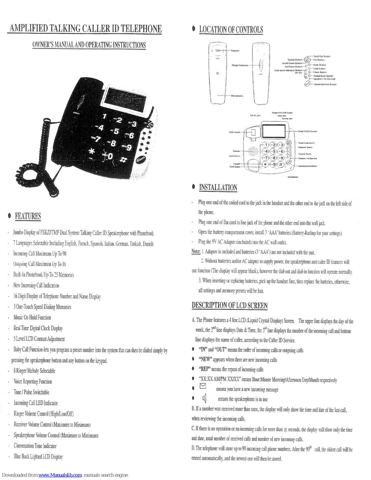 Vivitar HT444ID Owner's Manual And Operating Instructions