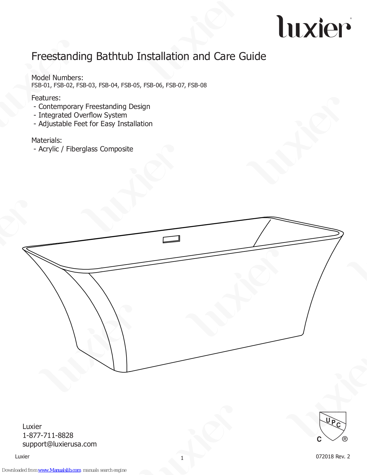 Luxier FSB-01, FSB-02, FSB-03, FSB-04, FSB-05 Installation And Care Manual