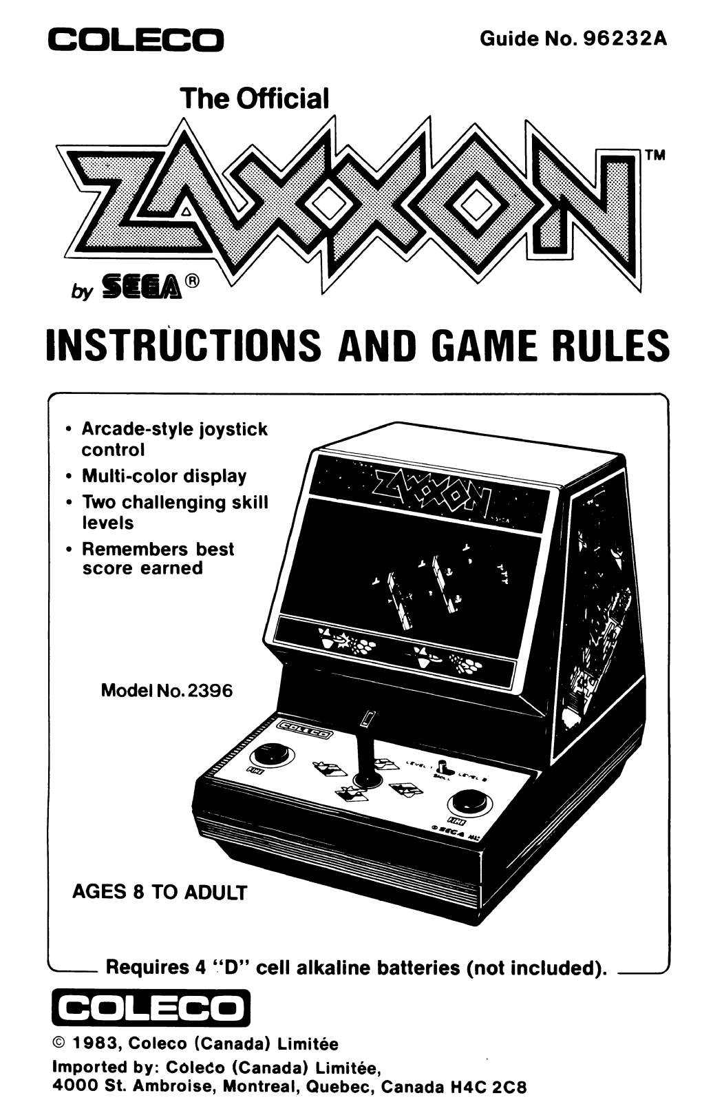 Coleco Zaxxon User Guide