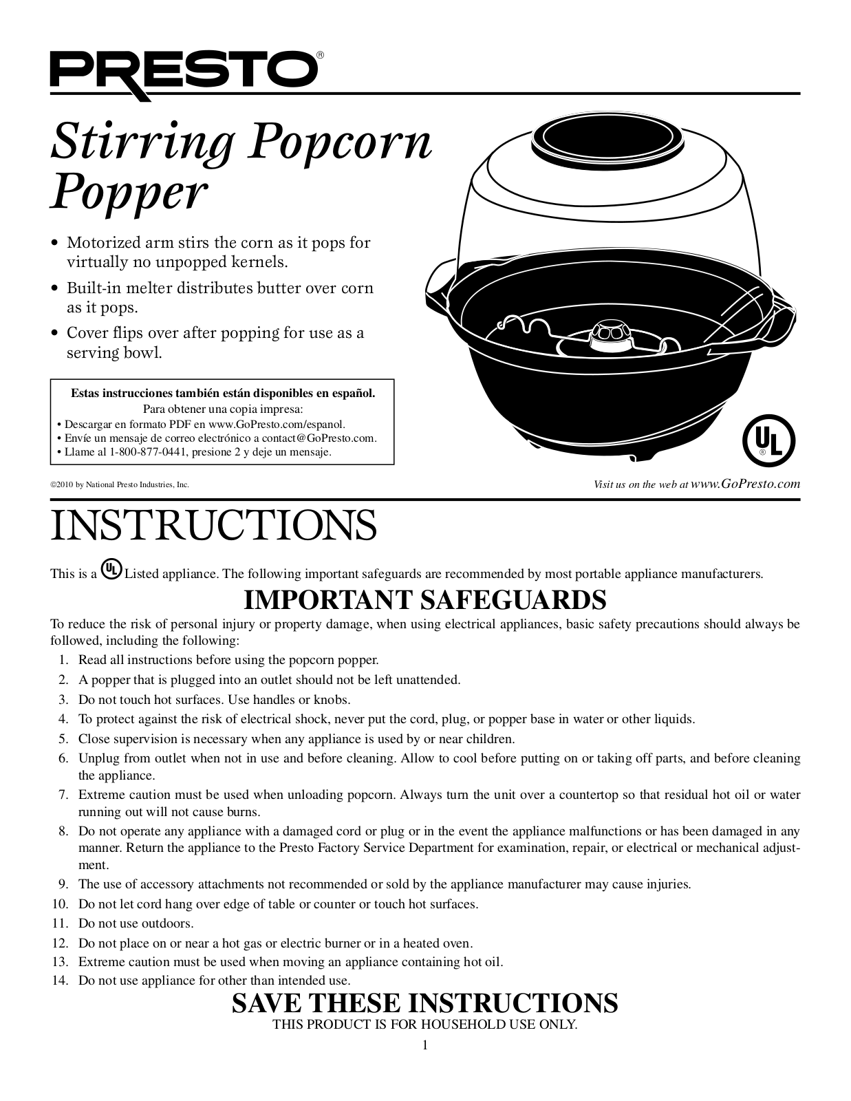 Presto Corn Popper User Manual