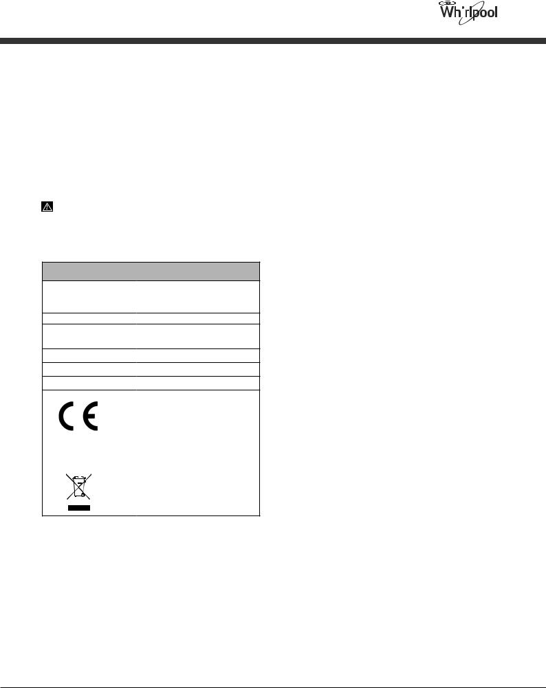 WHIRLPOOL ADG 321 User Manual