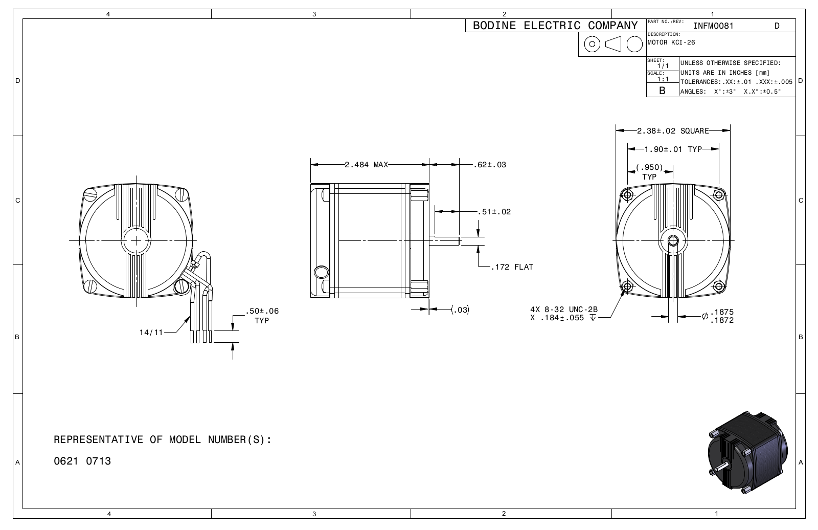 Bodine 0621, 0713 Reference Drawing