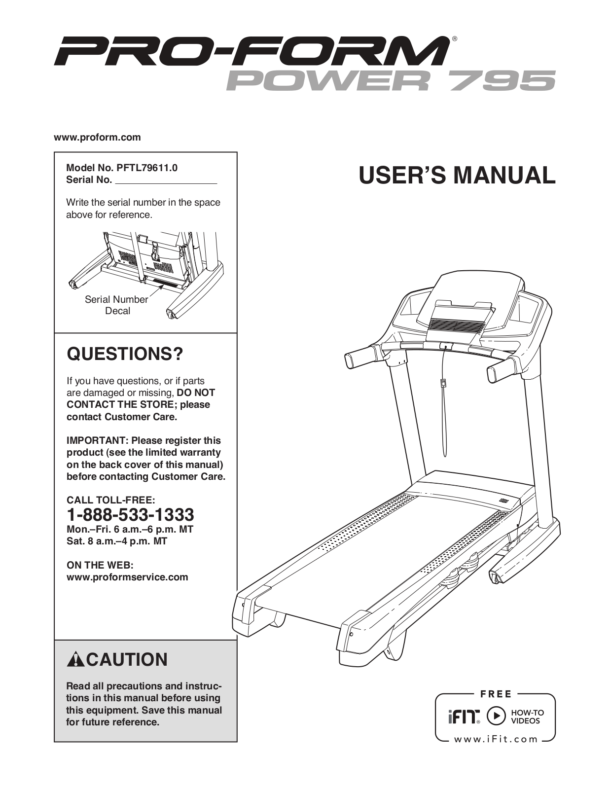 ProForm PFTL796110, POWER 795 Owner's Manual