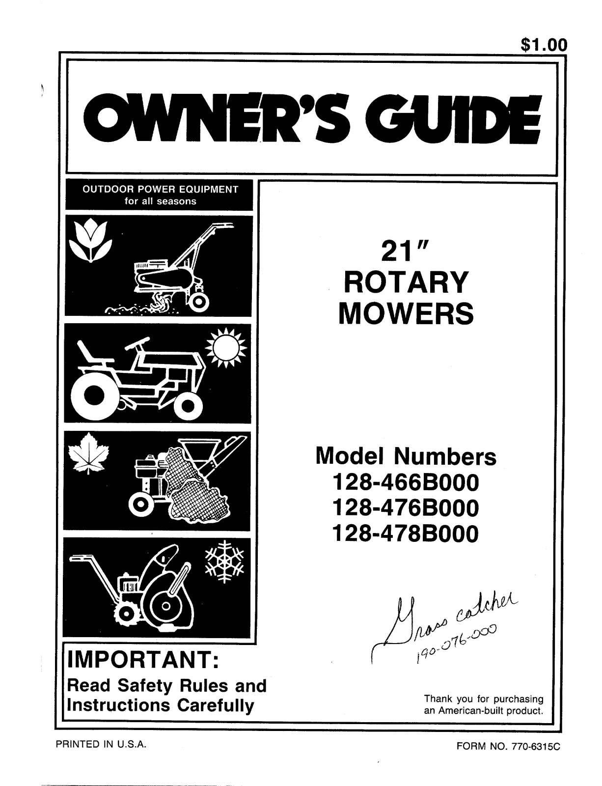 MTD 128-478B000, 128-466B000, 128-476B000 User Manual