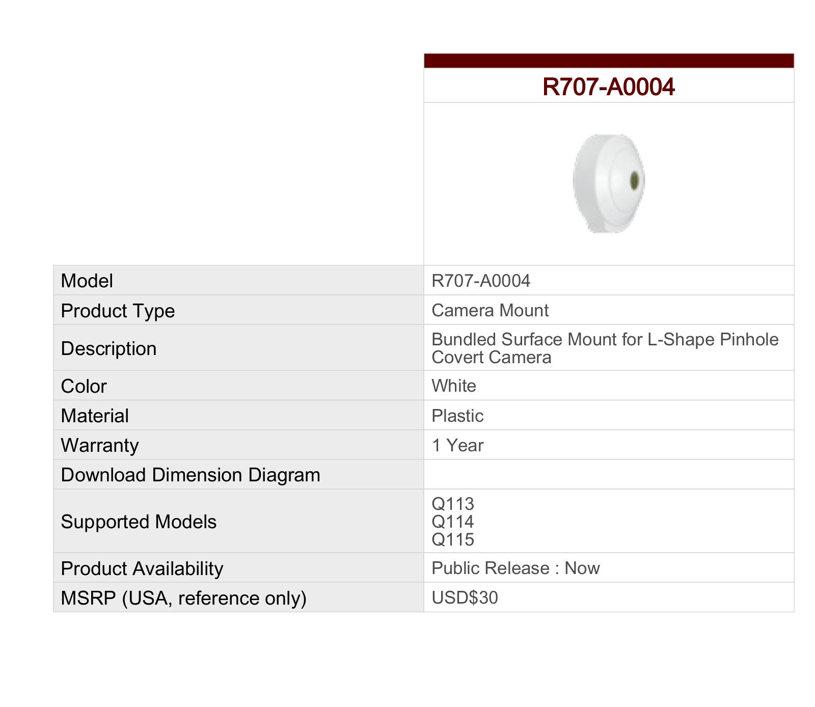 ACTi R707-A0004 Specsheet