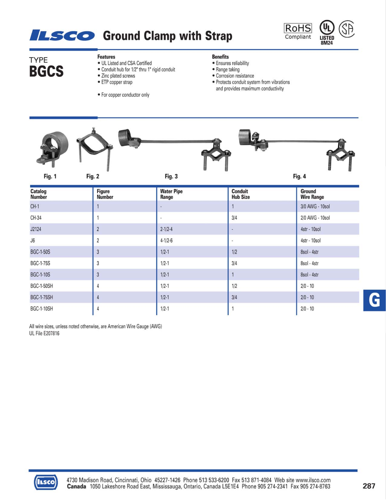 Ilsco Ground Clamp with Strap Catalog Page