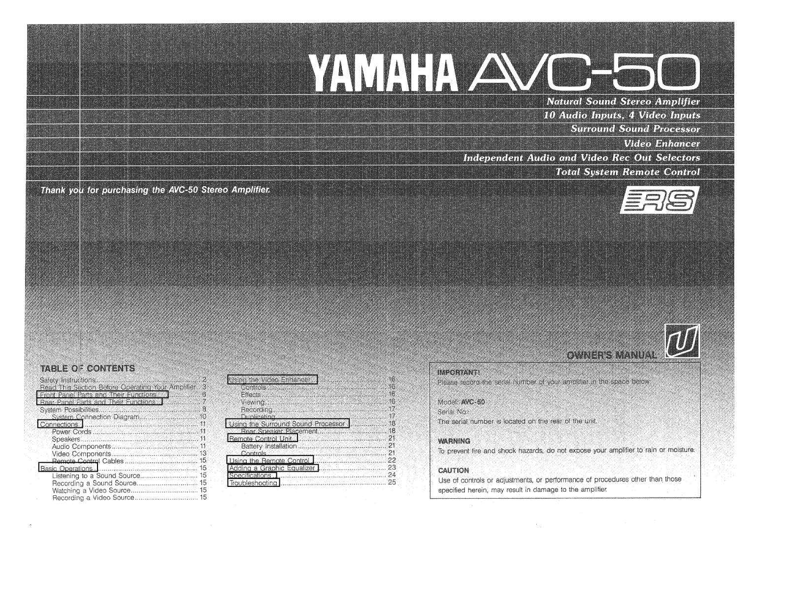 Yamaha AVC-50 Owner Manual