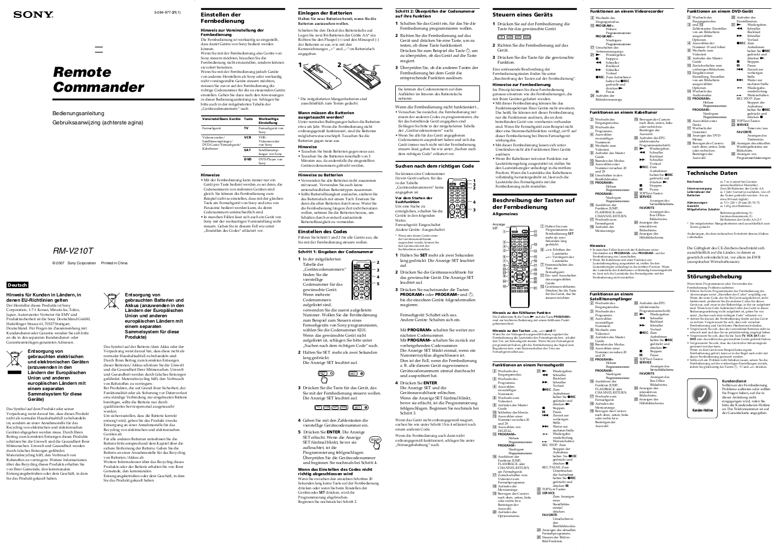 Sony RMV-210T User Manual