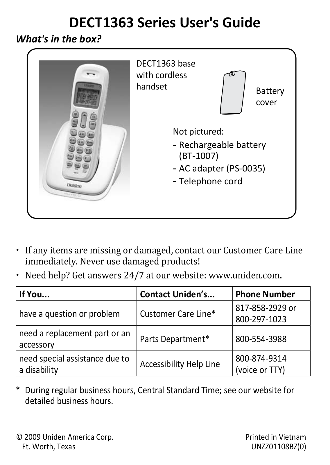 Uniden DECT1363BK Owner's Manual