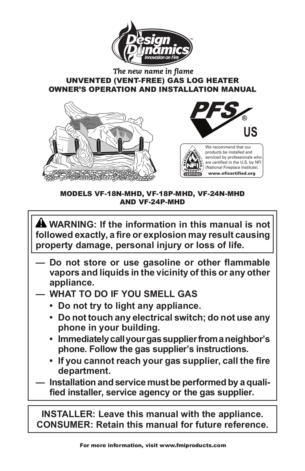 Design Dynamics PFS VF-24N-MHD, PFS VF-24P-MHD, PFS VF-18N-MHD, PFS VF-18P-MHD User Manual