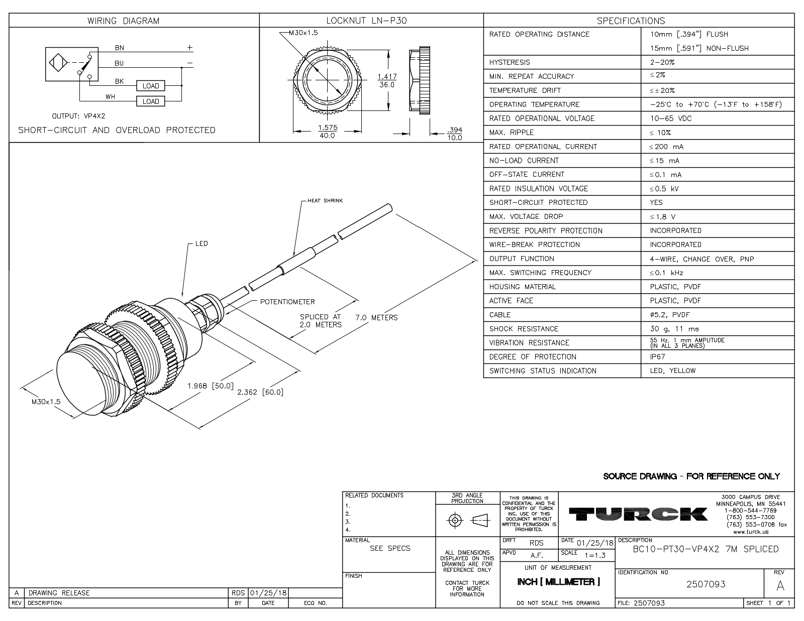 Turck BC10-PT30-VP4X27MSPLICED Data Sheet